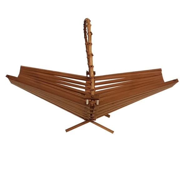 MCM Other - Mid Century Teak Folding Basket/ Fruit Bowl With Bamboo Handle MCM